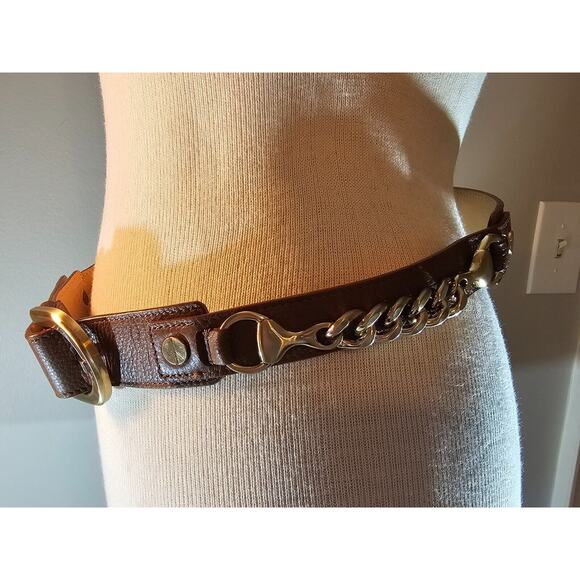 Vintage womens SZ M (36 inches) Talbot Leather Belt Western gold chain details - Picture 3 of 12